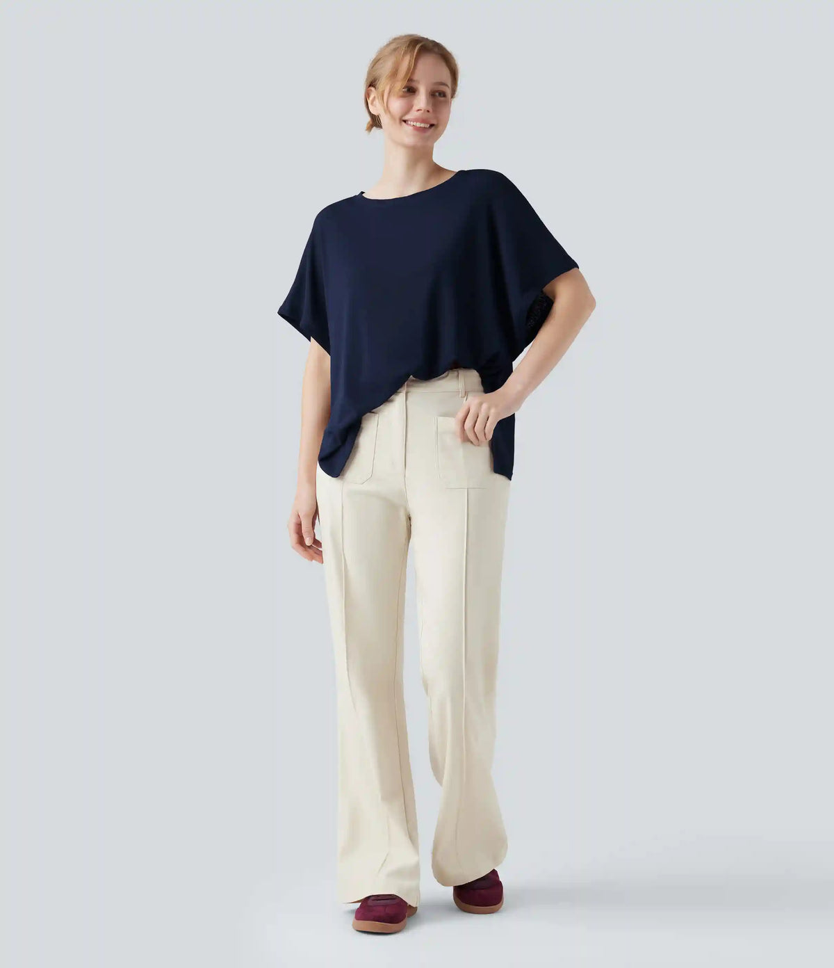 Round Neck Batwing Sleeve Relaxed Casual T-Shirt