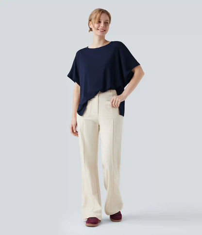 Round Neck Batwing Sleeve Relaxed Casual T-Shirt