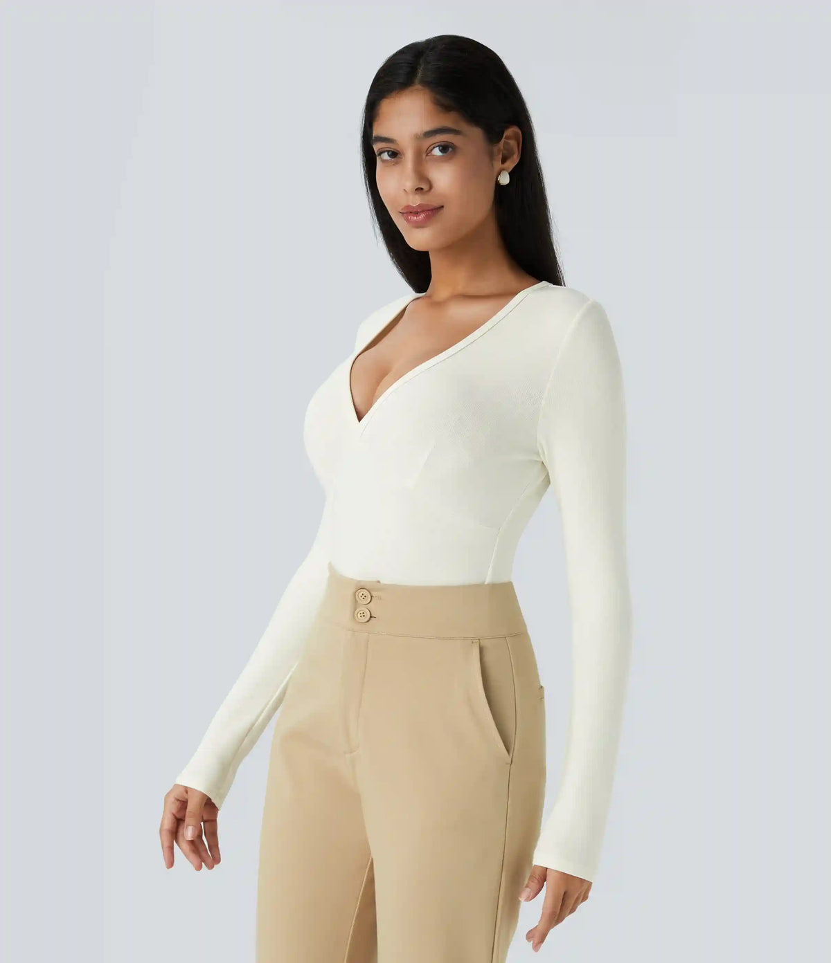 V Neck Long Sleeve Thermal Work Top