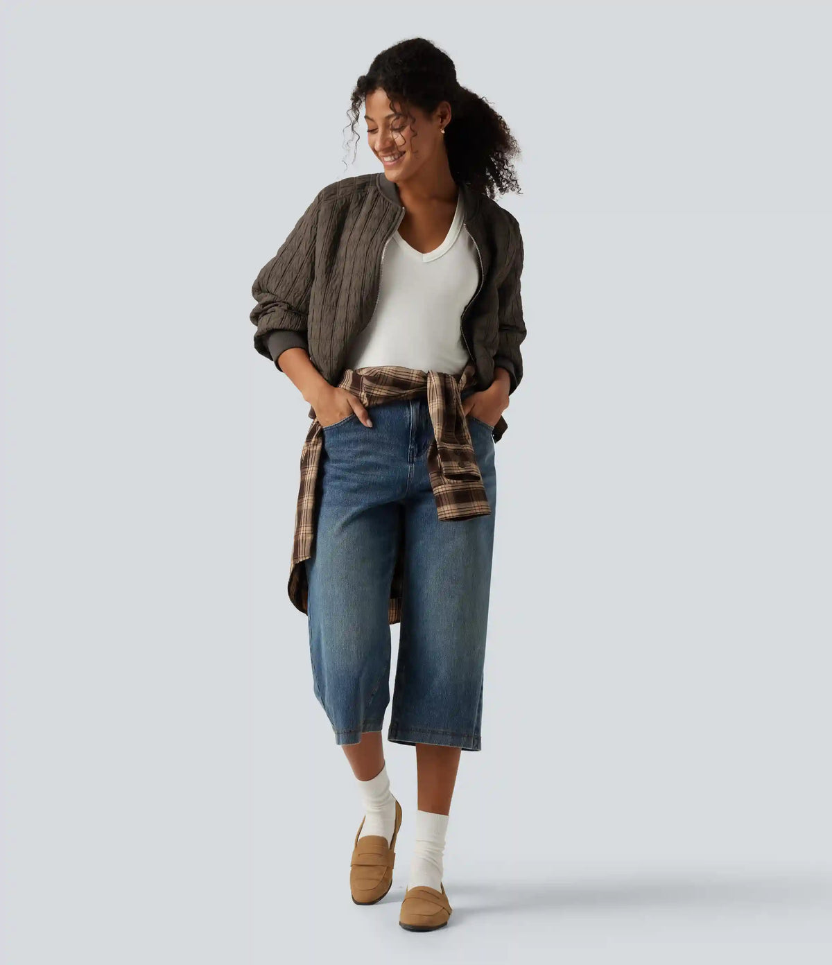 Stand Collar Long Sleeve Casual Bomber Jacket with Pockets