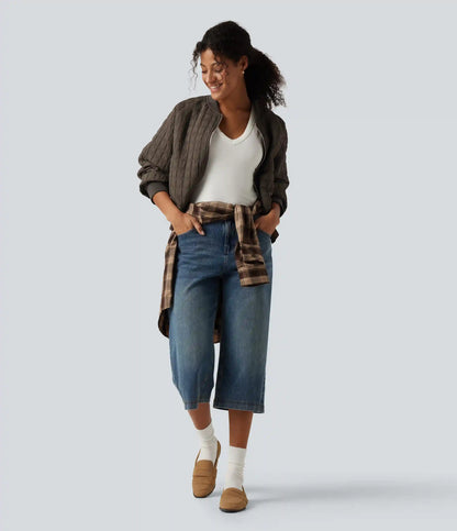 Stand Collar Long Sleeve Casual Bomber Jacket with Pockets