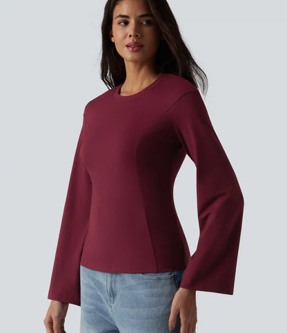 Round Neck Bell Long Sleeve Casual Top