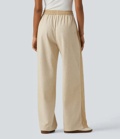 High Waisted Drawstring Straight Leg Casual Pants with Pockets