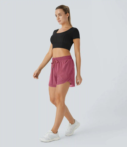 Mid Rise Drawstring Contrast Mesh 2-in-1 Flowy Running Shorts 5''