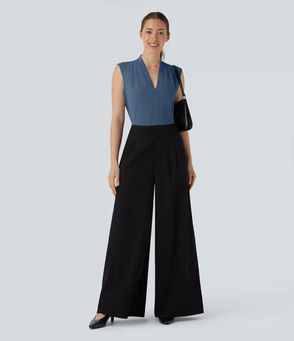 V Neck Sleeveless Work Blouse