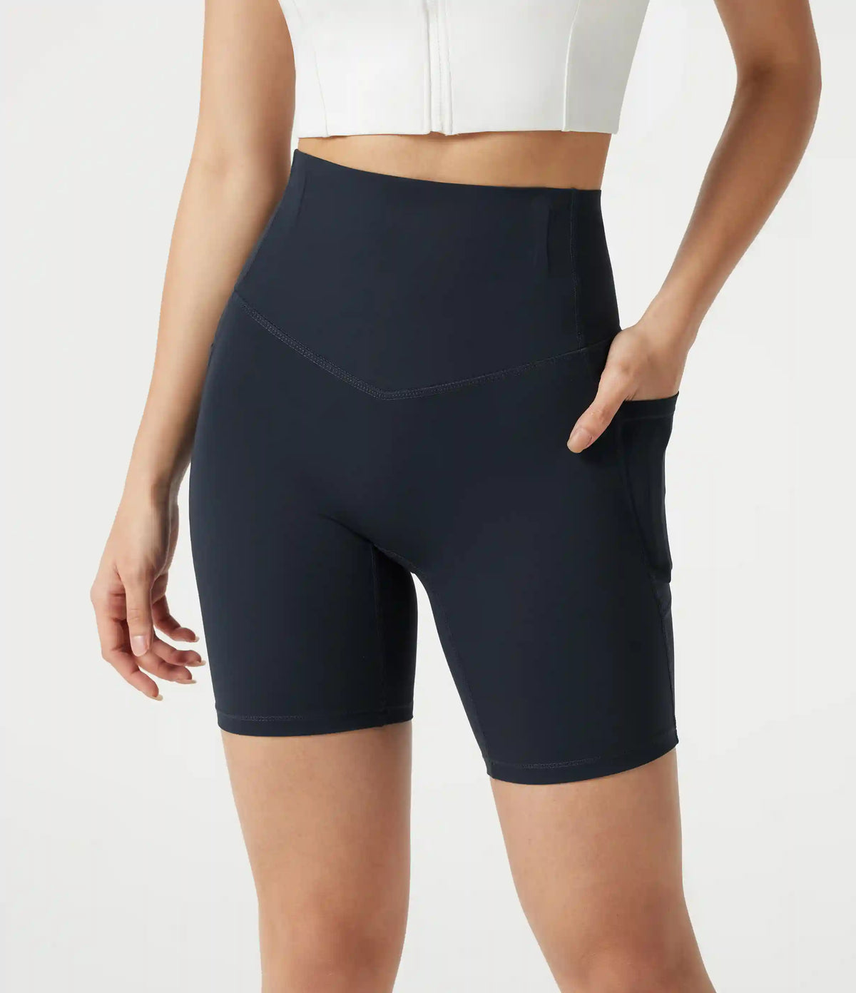Halara UltraSculpt™ High Waisted Anti-Roll Tummy Control Shaping Workout Biker Shorts 7'' with Pockets