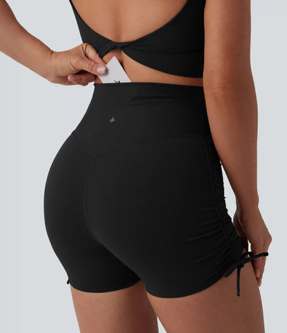 Halara UltraSculpt™ High Waisted Ruched Lace Up Yoga Biker Shorts 3'' with Pocket