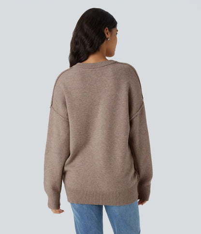 Round Neck Dropped Shoulder Long Sleeve Casual Sweater