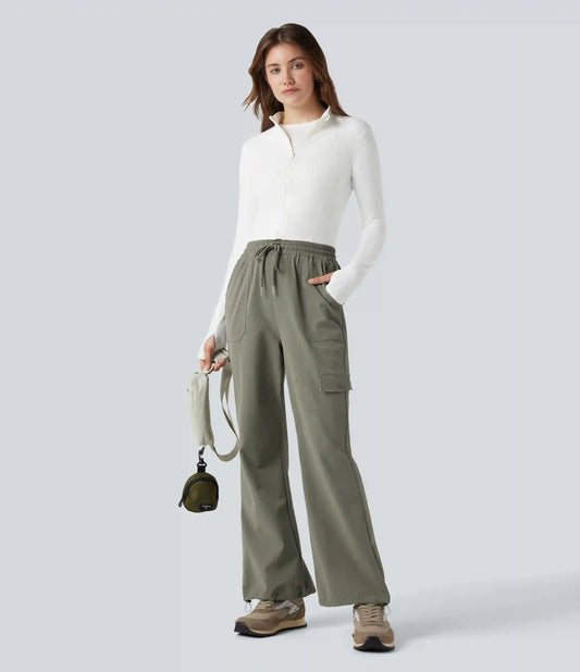 High Waisted Drawstring Bootcut Hiking Pants with Pockets