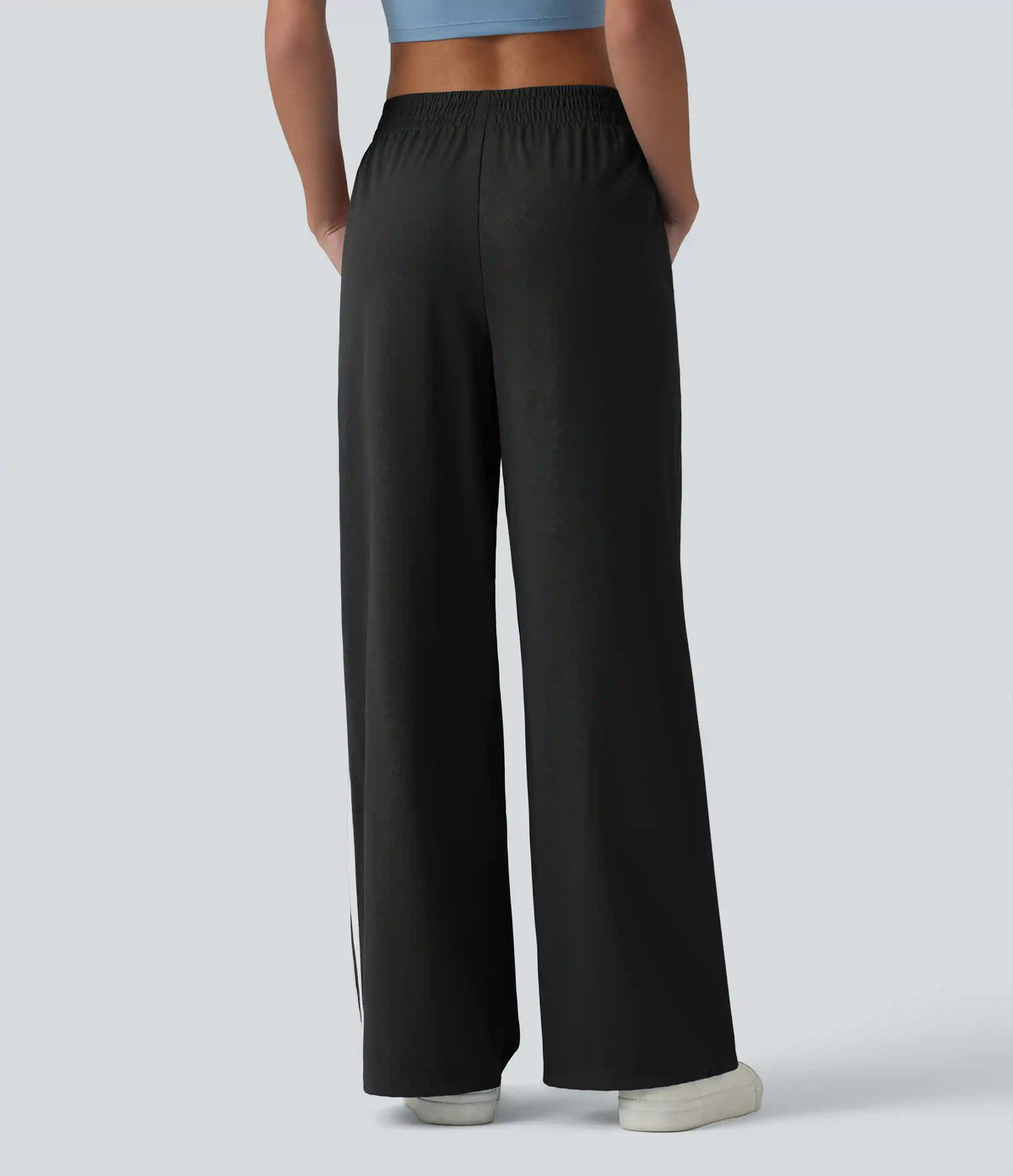 Mid Rise Color Block Stripes Quick Dry Casual Straight Leg Pants with Pockets-UPF40+