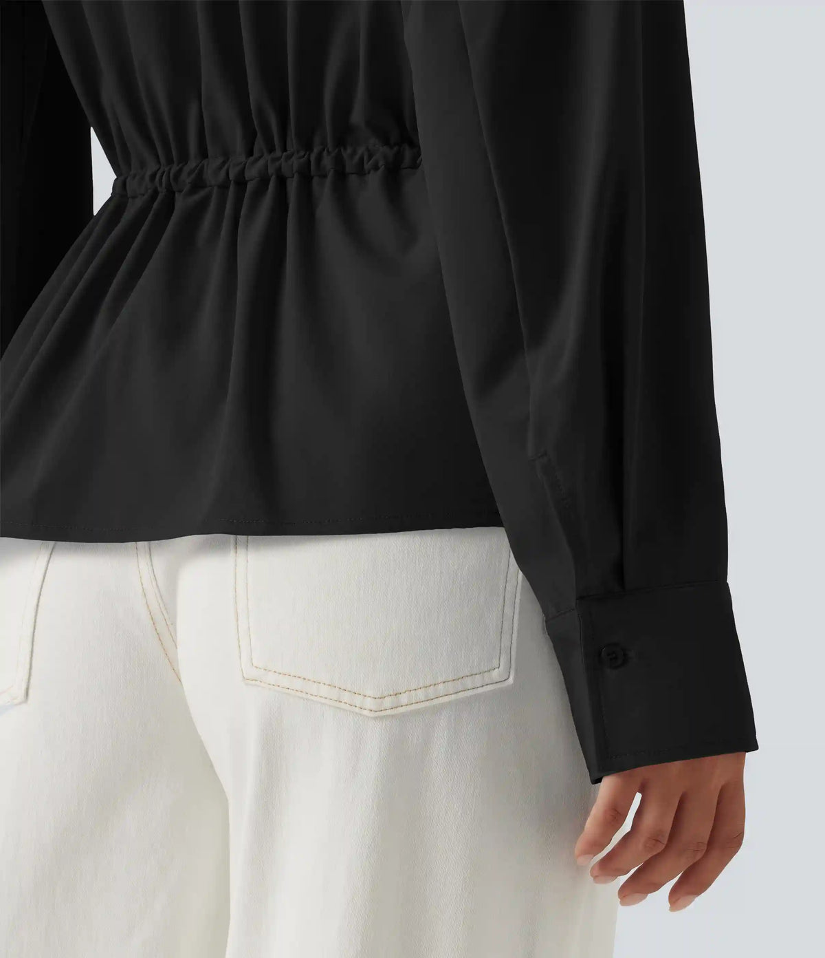 Long Sleeve Ruched Drawstring Casual Shirt