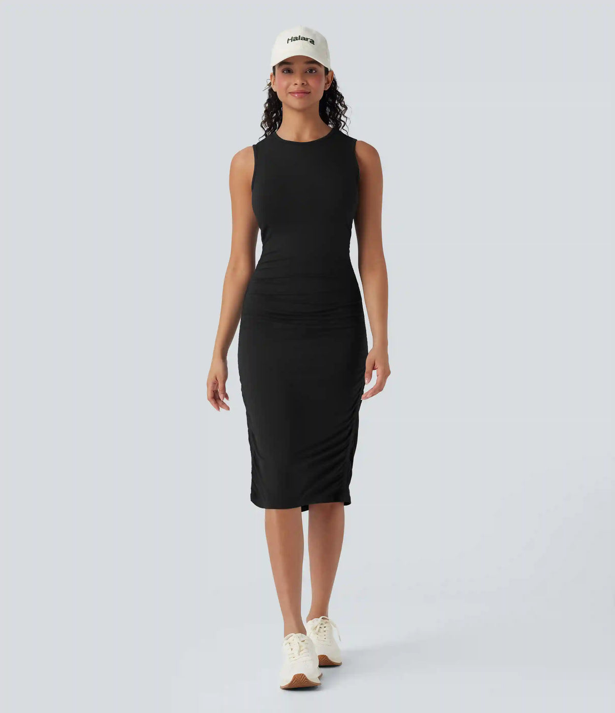 Round Neck Sleeveless Ruched Casual Bodycon Dress