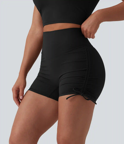 Halara UltraSculpt™ High Waisted Ruched Lace Up Yoga Biker Shorts 3'' with Pocket