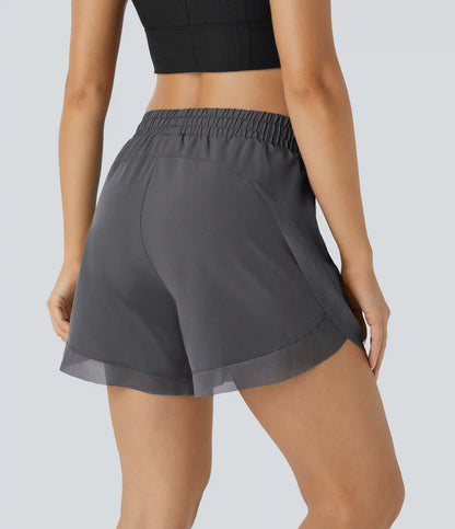 Mid Rise Drawstring Contrast Mesh 2-in-1 Flowy Running Shorts 5''