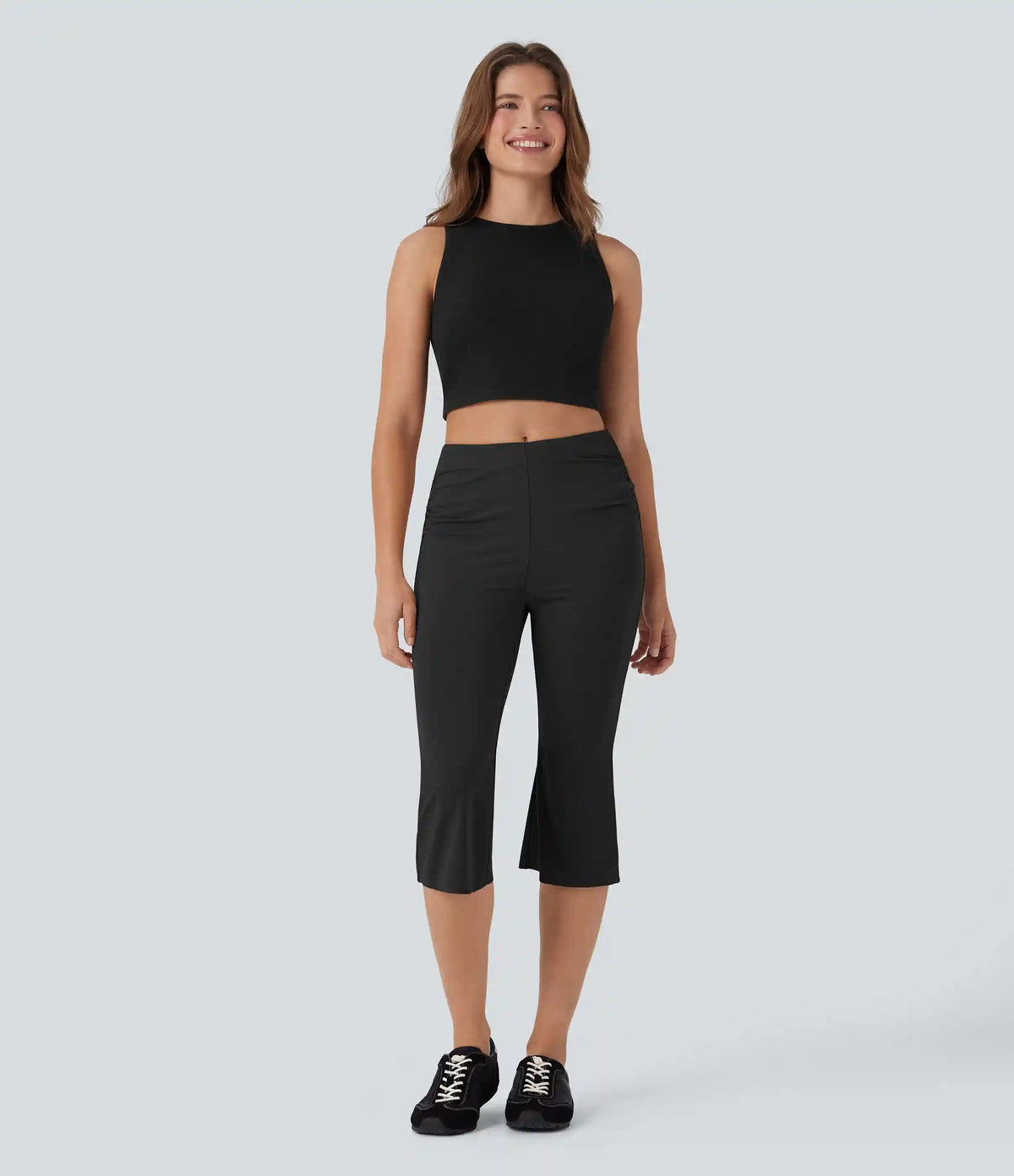 Mid Rise Capri Flare Work Pants