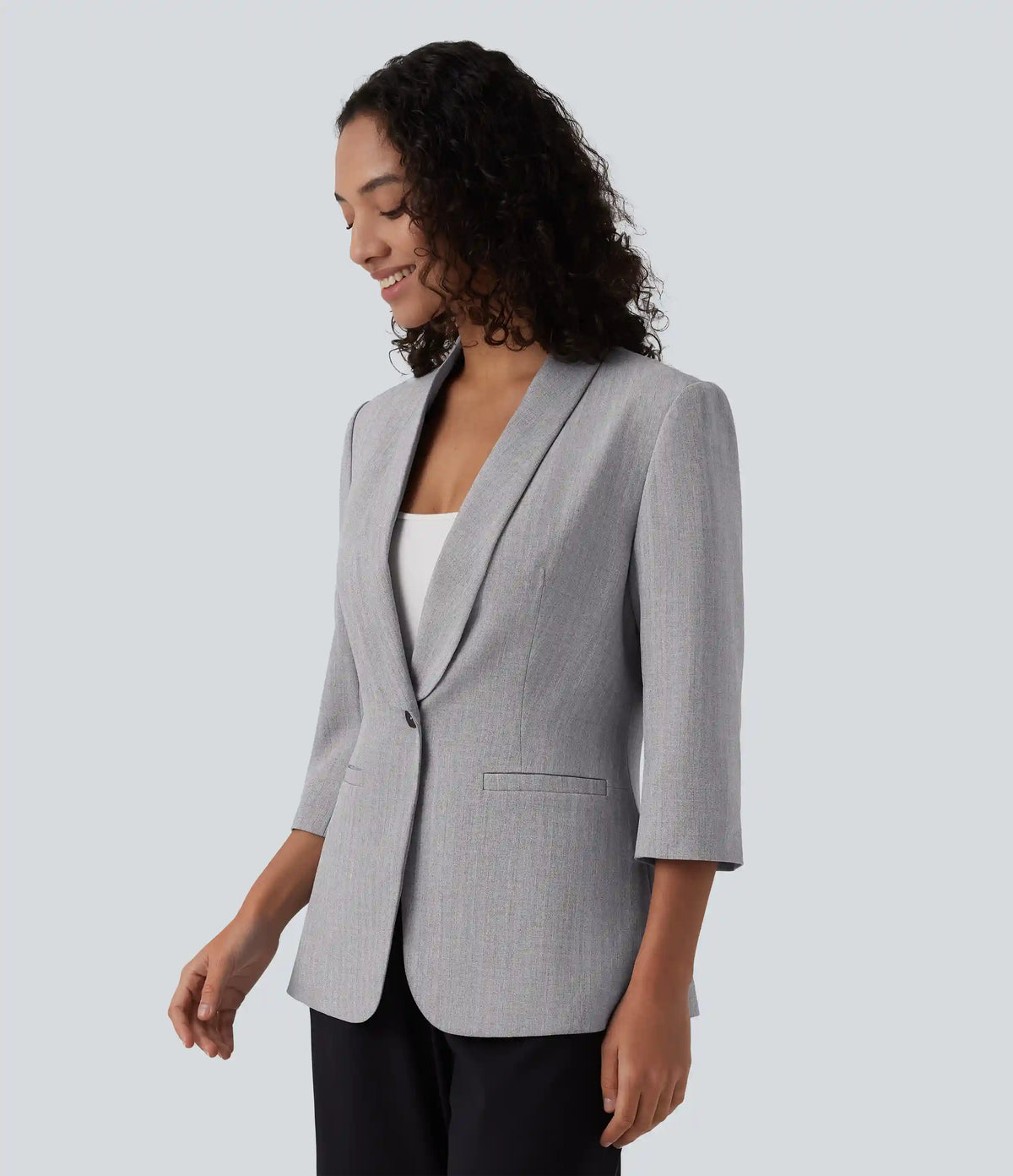 Shawl Collar 3/4 Sleeve Work Blazer with Pockets