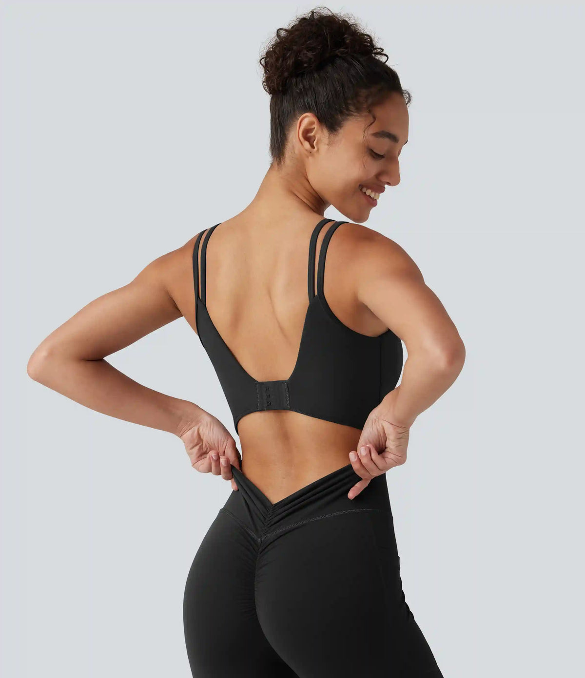 Halara UltraSculpt™ Non-Removable Pad Tummy Control Butt Lifting Ruched Yoga Jumpsuit with Pockets-Easy Peezy Edition