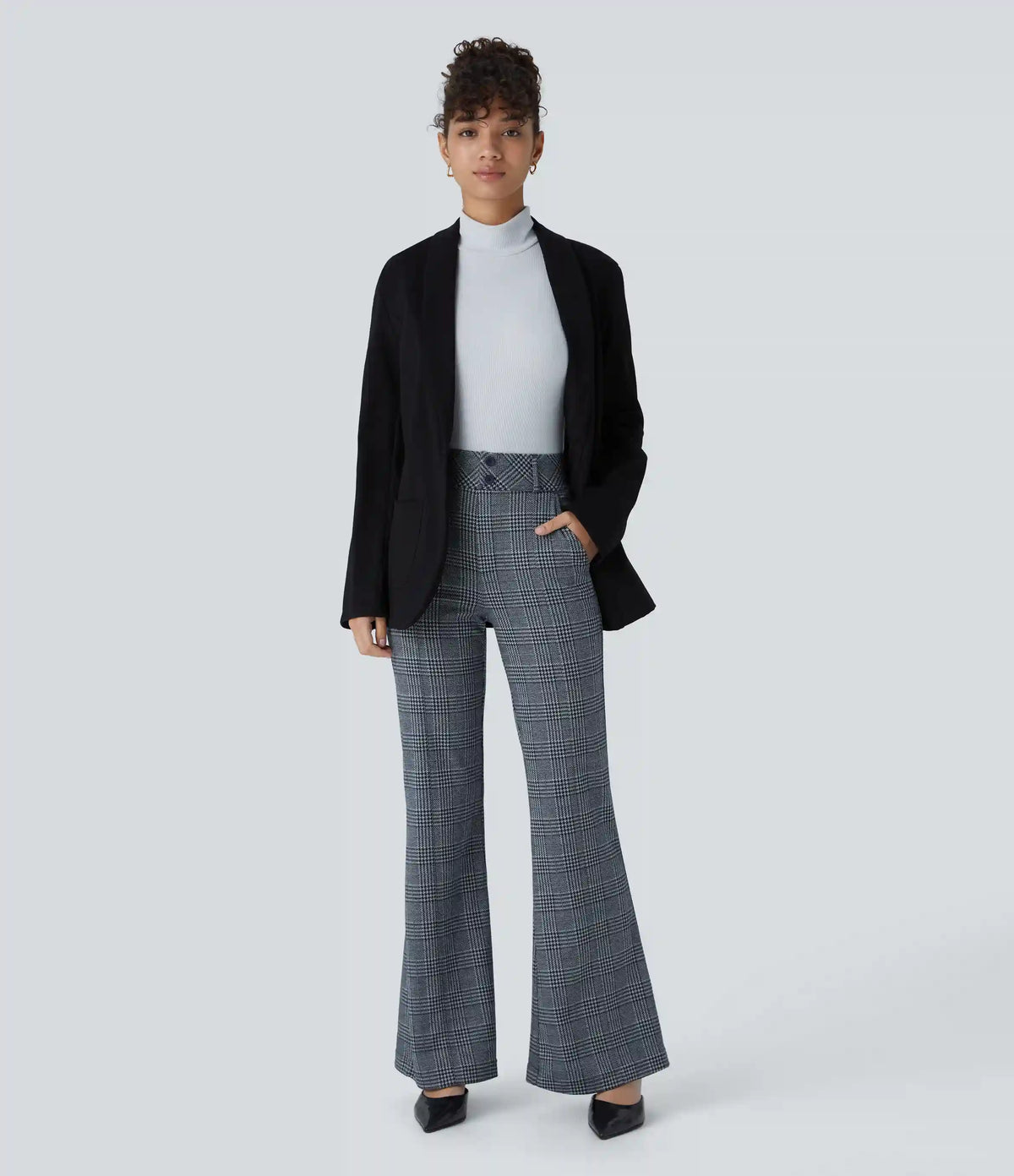Halara Flex™ High Waisted Decorative Pocket Houndstooth Plaid Work Flare Pants