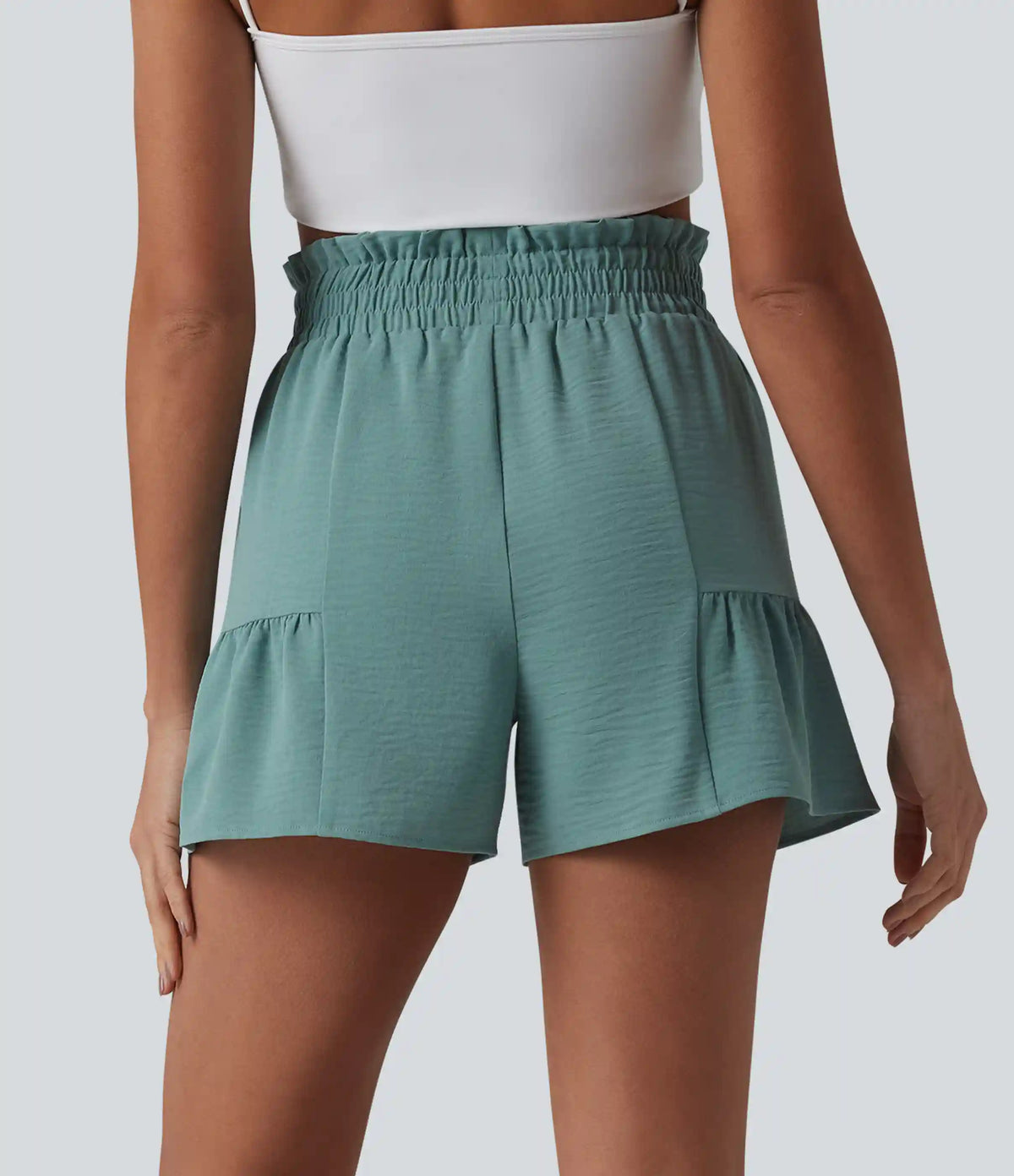 Paperbag High Waisted Tie-front Ruffle Hem Linen-Feel Resort Baggy Shorts with Pockets