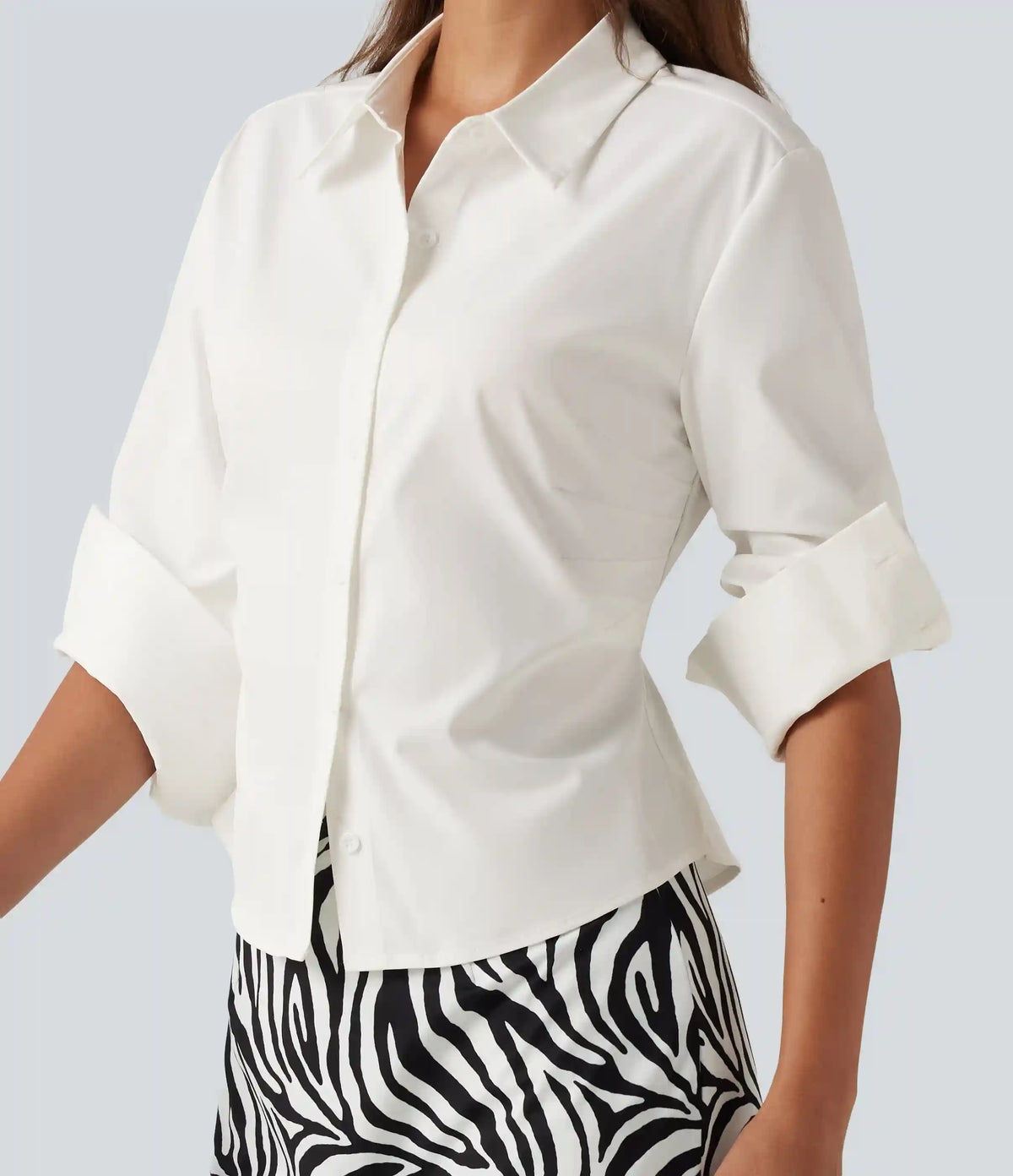 Long Sleeve Curved Hem Slim Work Shirt