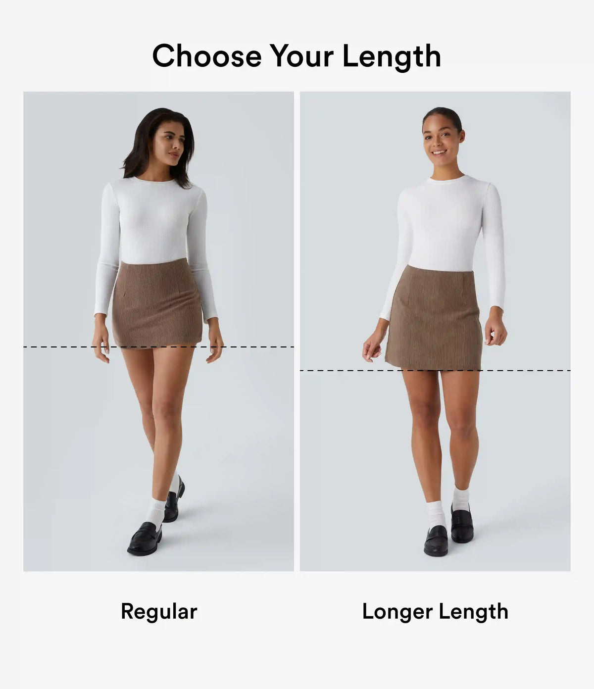 High Waisted 2-in-1 A Line Mini Corduroy Casual Skirt-Longer Length