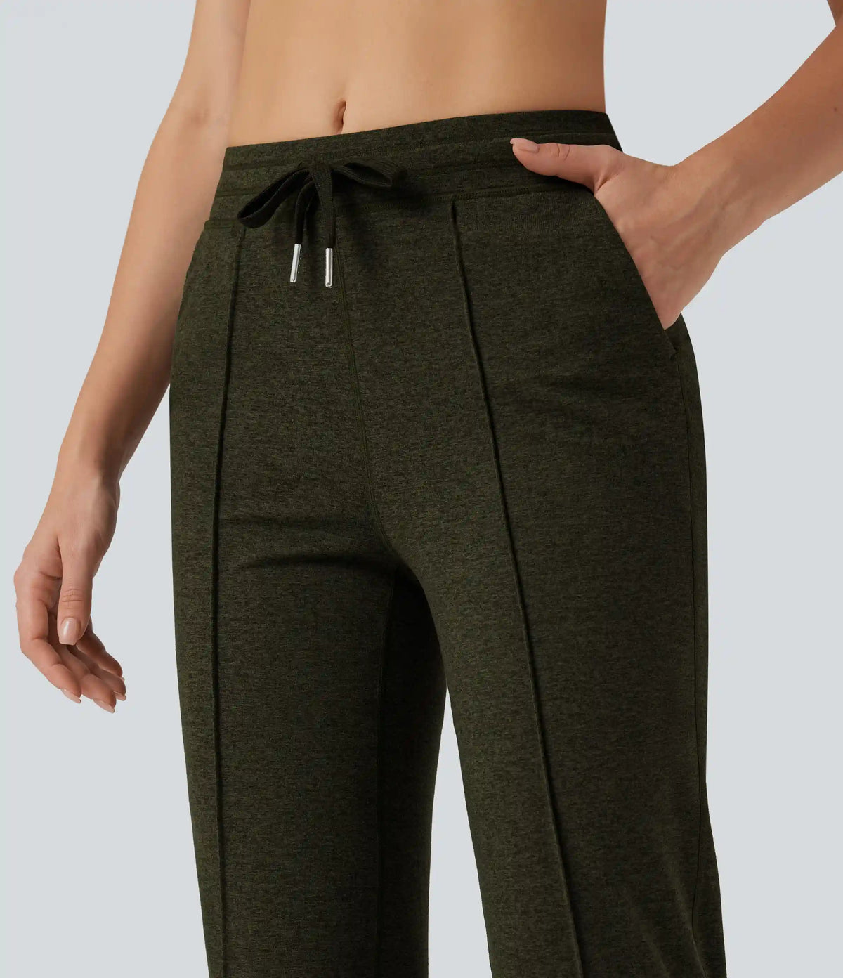 Mid Rise Drawstring Straight Leg Workout Pants with Pockets