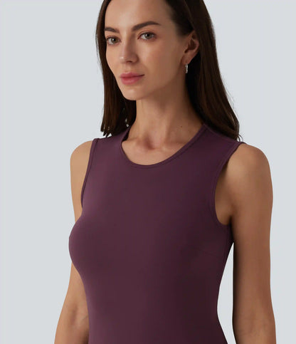 SoftlyZero™ Airy Round Neck Sleeveless Layered Ruffle Hem InstantCool Mini Casual Dress