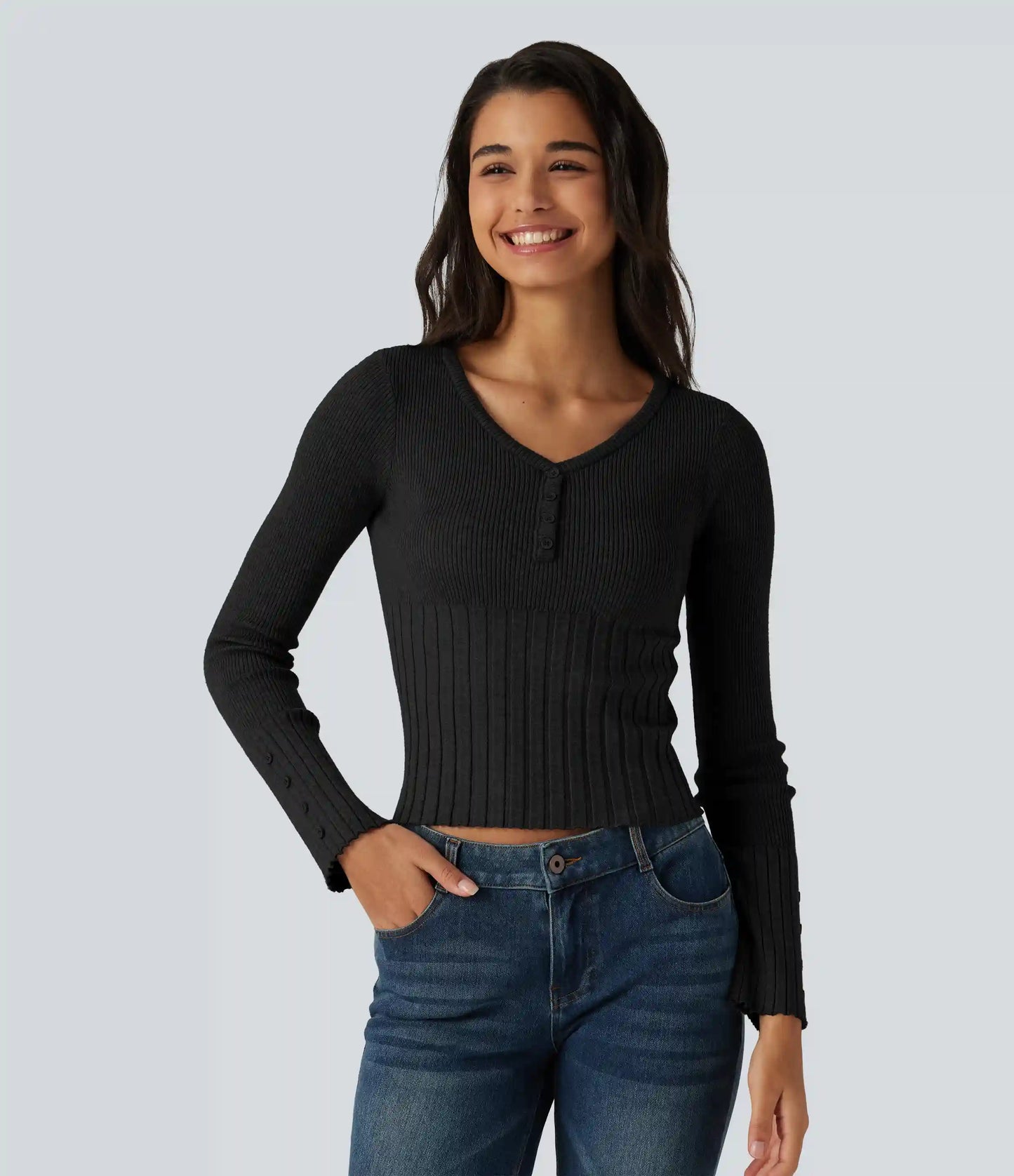 V Neck Long Sleeve Casual Sweater