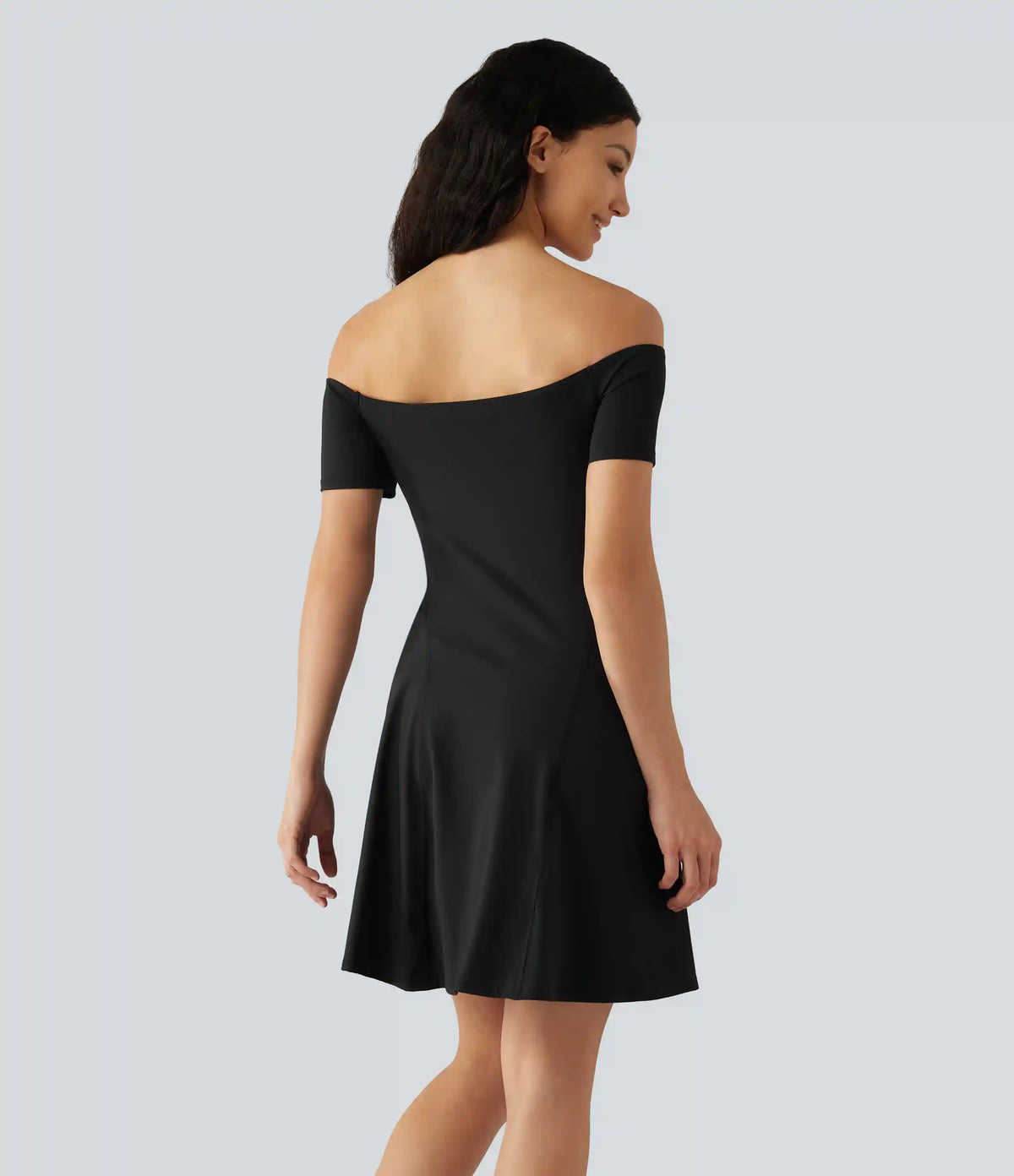 SoftlyZero™ Plush Off Shoulder Short Sleeve Built-in Bra Mini Casual Dress B-DD Cups
