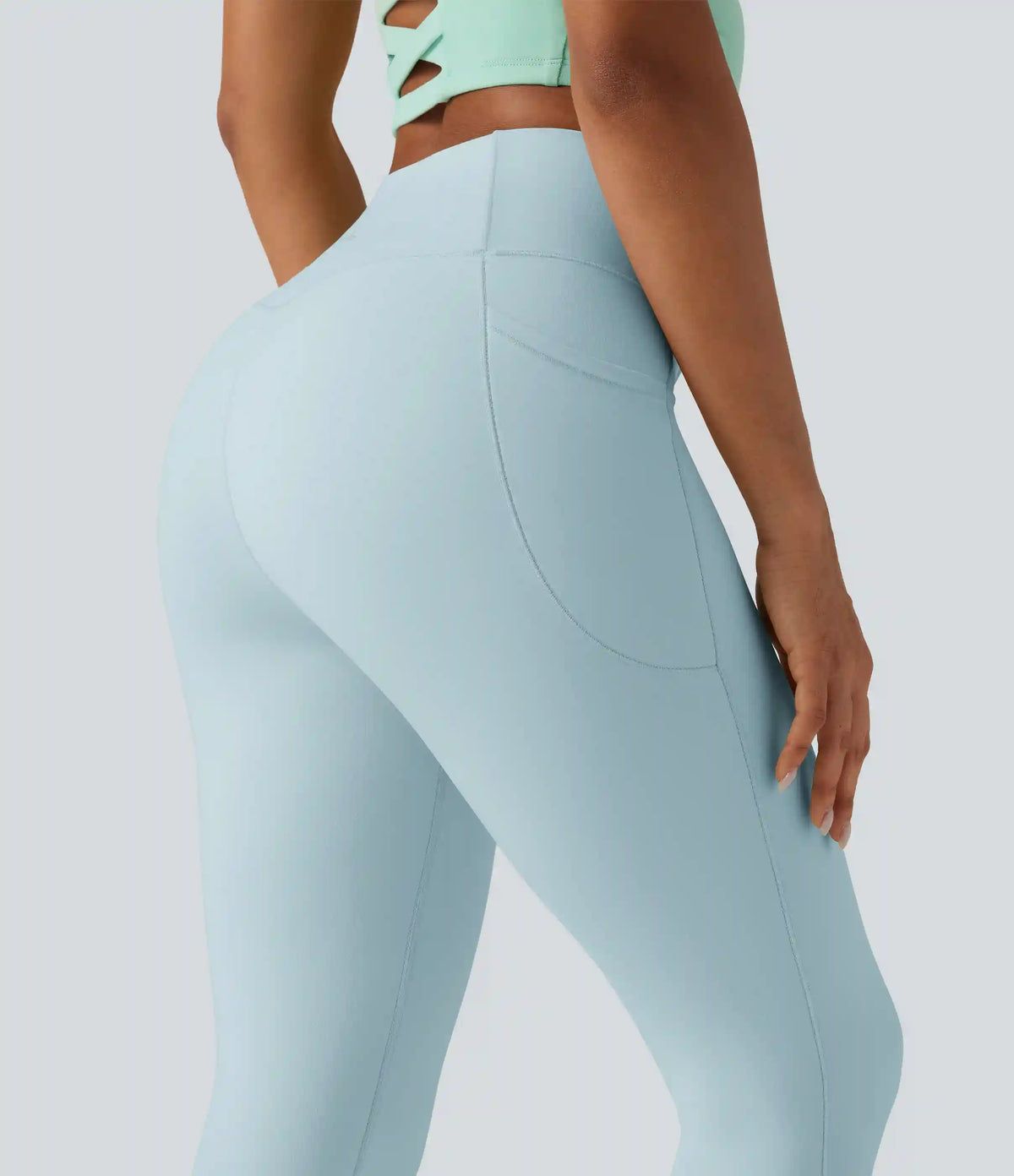 SoftlyZero™ High Waisted Crossover Plain Yoga Leggings with Pockets