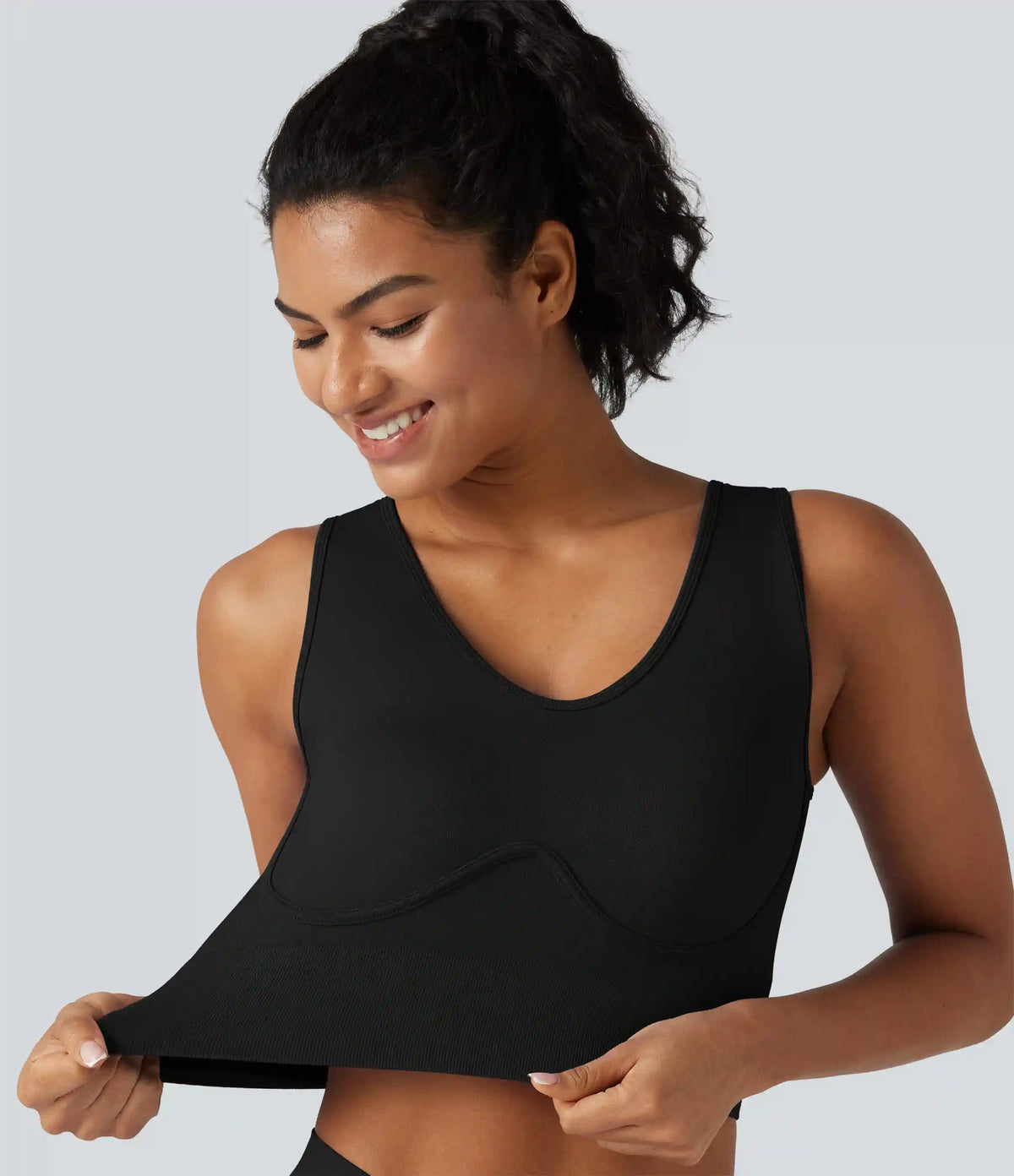 OneForm Seamless Flow V Neck Built-in Bra Lace Up Cropped Yoga Tank Top
