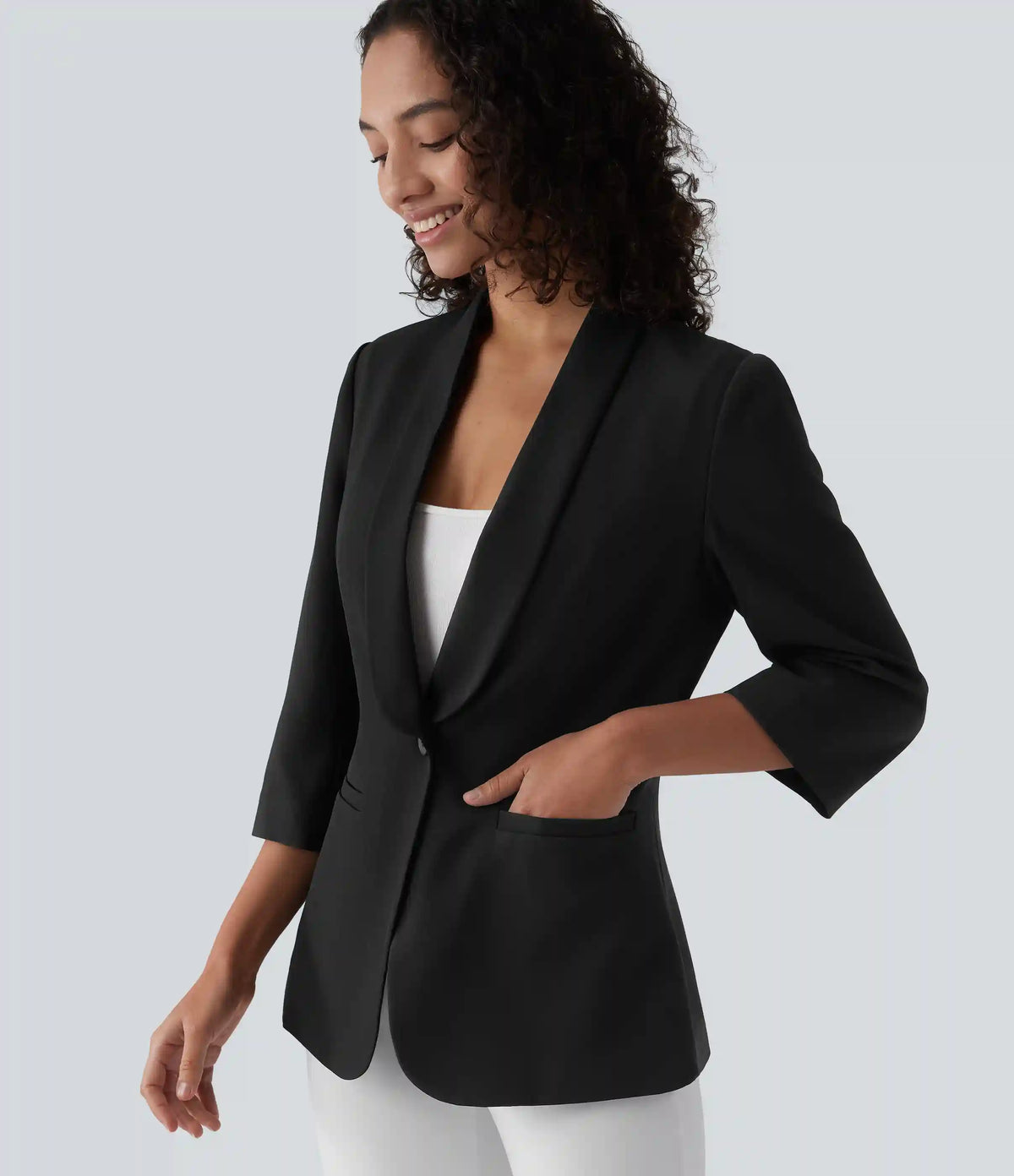 Shawl Collar 3/4 Sleeve Work Blazer with Pockets