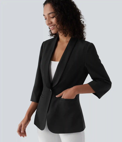 Shawl Collar 3/4 Sleeve Work Blazer with Pockets