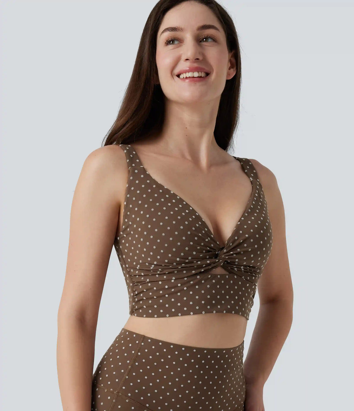 Halara UltraSculpt™ Light Support V-Neck Polka Dot Yoga Sports Bra with Molded Cups