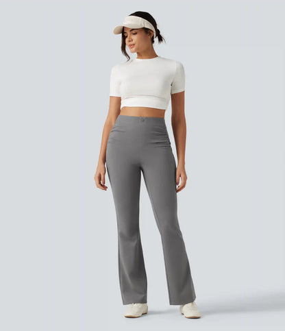 High Waisted Ruched Flare Golf Pants with Pockets-Golf Tee