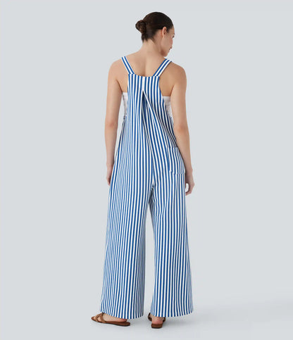 Pockets Stripe Waffle Overalls