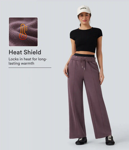 High Waisted Drawstring Straight Leg Fleece Casual Cotton Pants with Pockets
