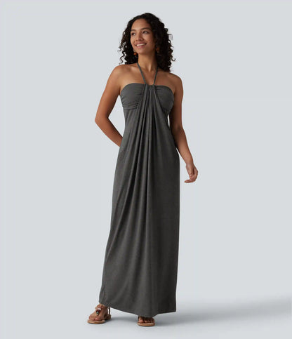 Halter Tie Back Built-in Bra Maxi Dress with Pockets
