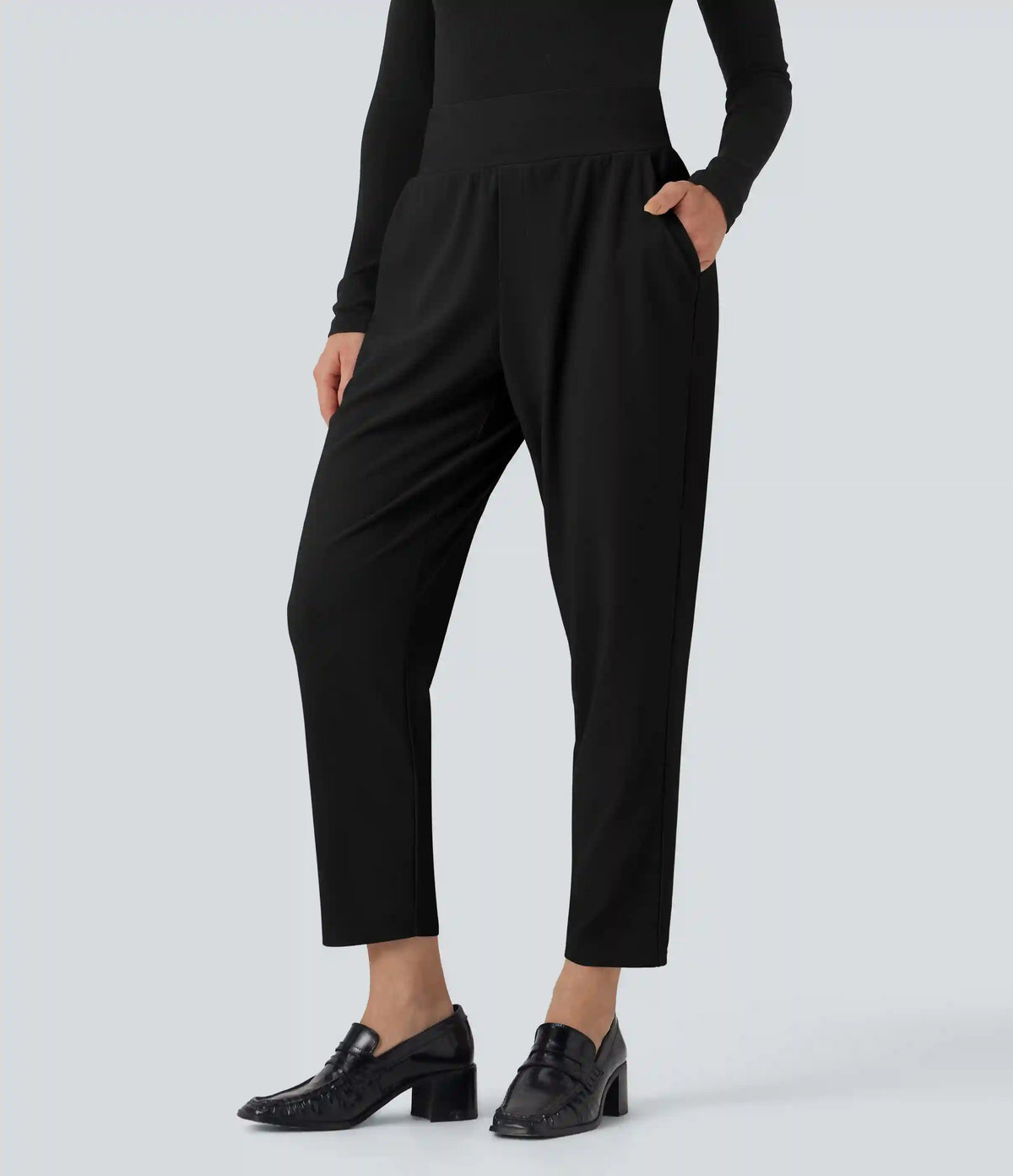 Halara Flex™ Mid Rise Tummy Control Micro Waffle Work Tapered Pants with Pockets