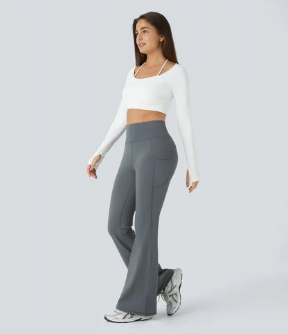 High Waisted Pocket Thermal Yoga Flare Leggings