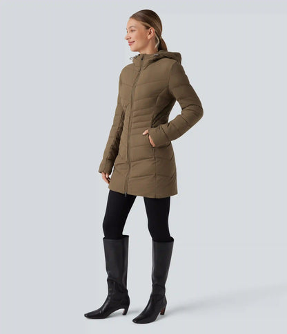 PuffFlex Hooded Longline Stretchy Casual Padded Jacket with Pockets