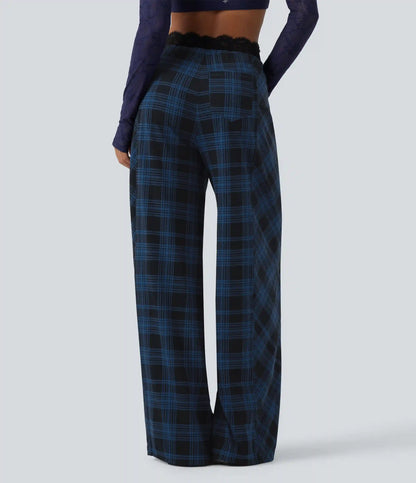 Halara UltraSculpt™ High Waisted Plaid Contrast Lace Baggy Casual Pants with Pockets