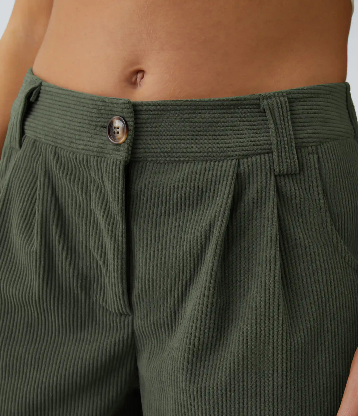 Mid Rise Zipper Pocket Corduroy Casual Pants