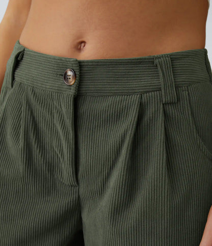 Mid Rise Zipper Pocket Corduroy Casual Pants