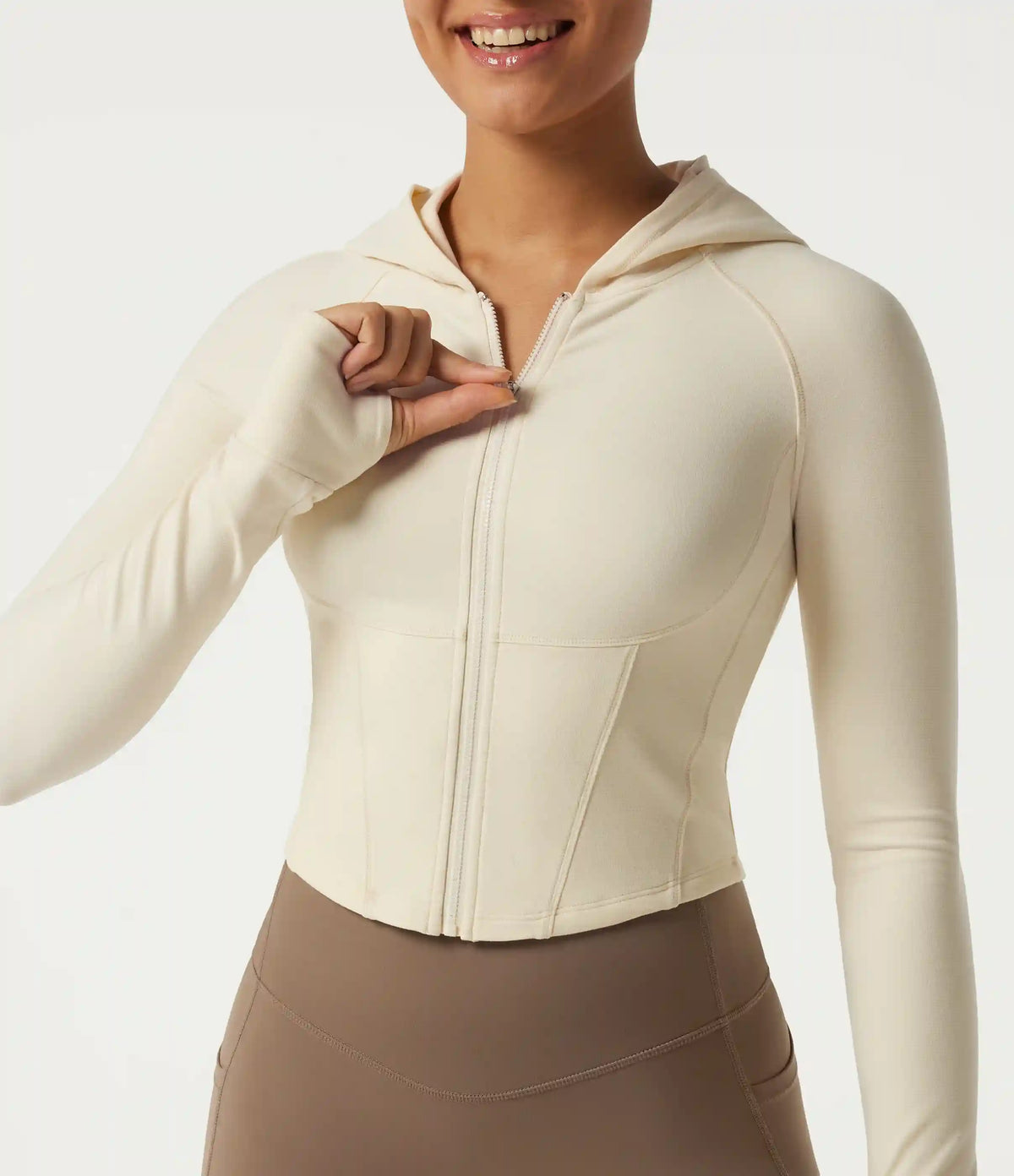 Hooded Long Sleeve Workout Jacket with Thumb Hole