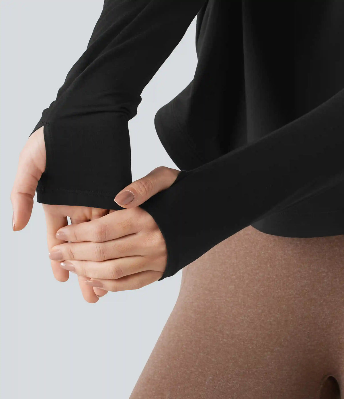 One Shoulder Long Sleeve Thumb Hole Curved Hem High Low Quick Dry Yoga Sports Top