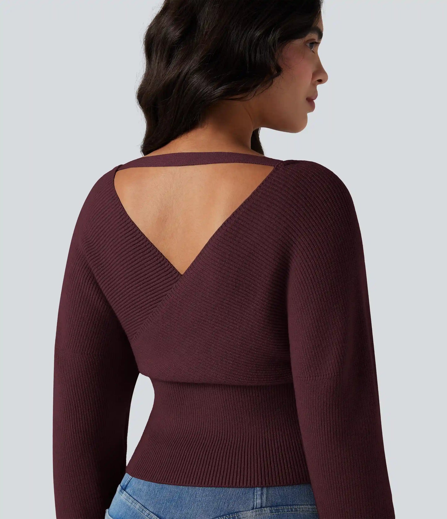 V-neck Batwing Long Sleeve Cut-out Casual Sweater
