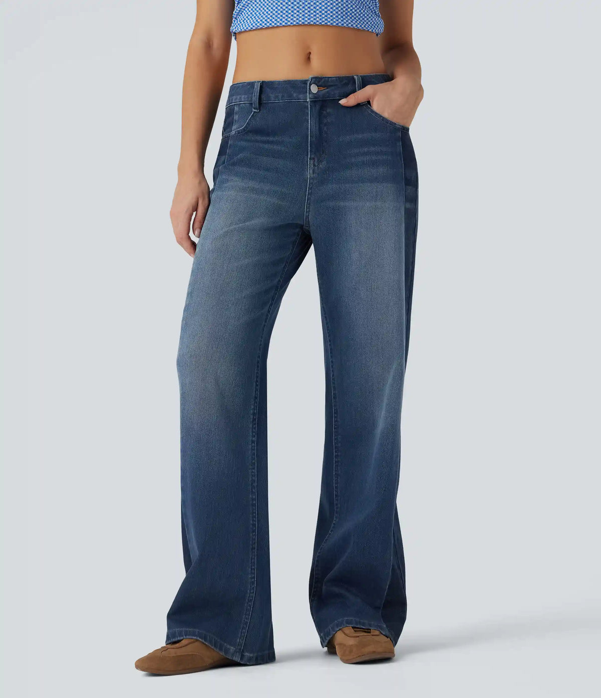 Halara Flex™ Low Rise Color Block Wide Leg Casual Jeans with Pockets