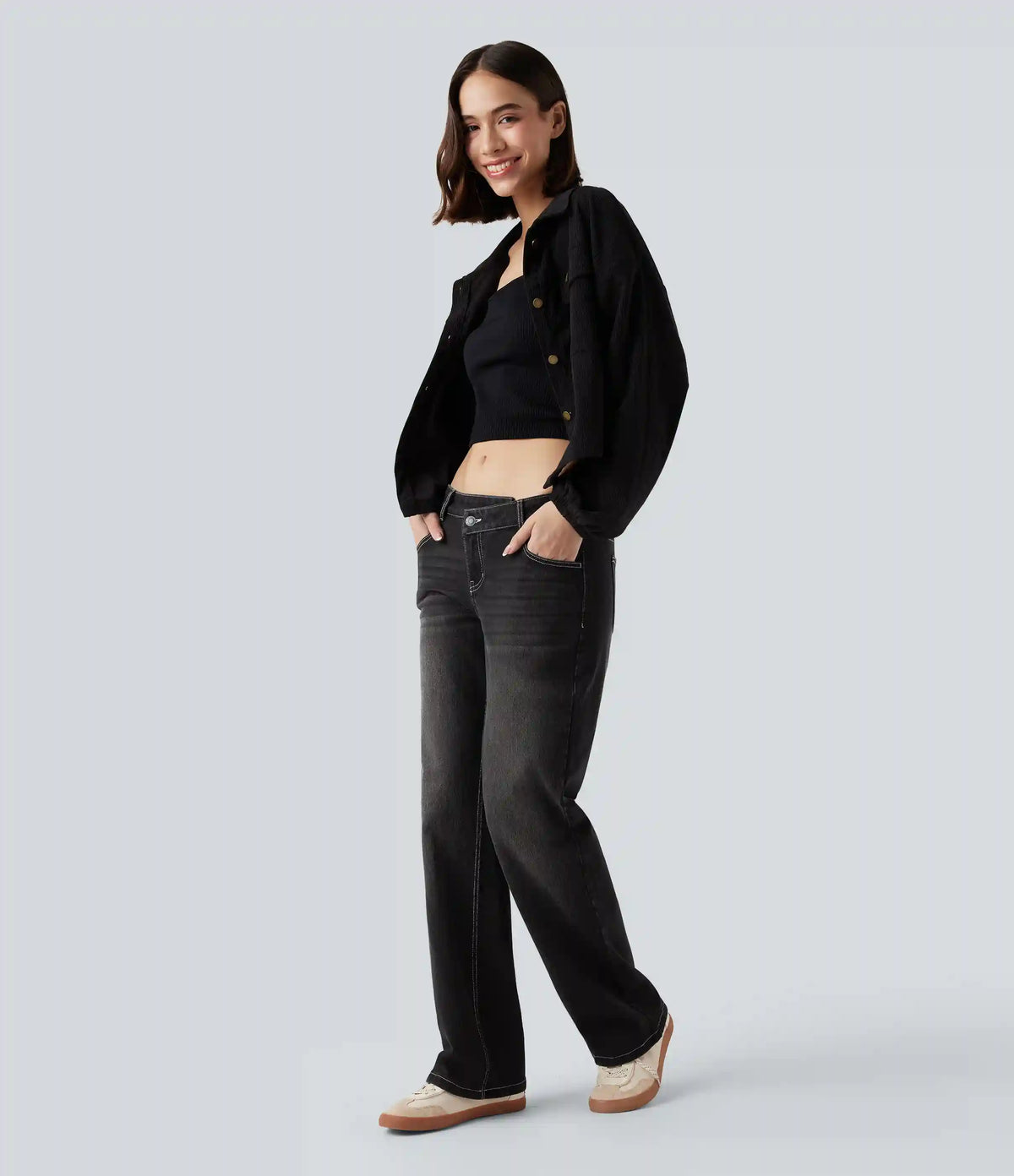 Halara Flex™ Asymmetric Low Rise Straight Leg Casual Jeans with Pockets