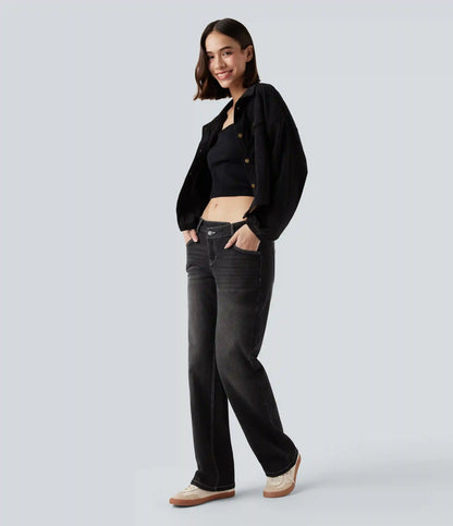 Halara Flex™ Asymmetric Low Rise Straight Leg Casual Jeans with Pockets
